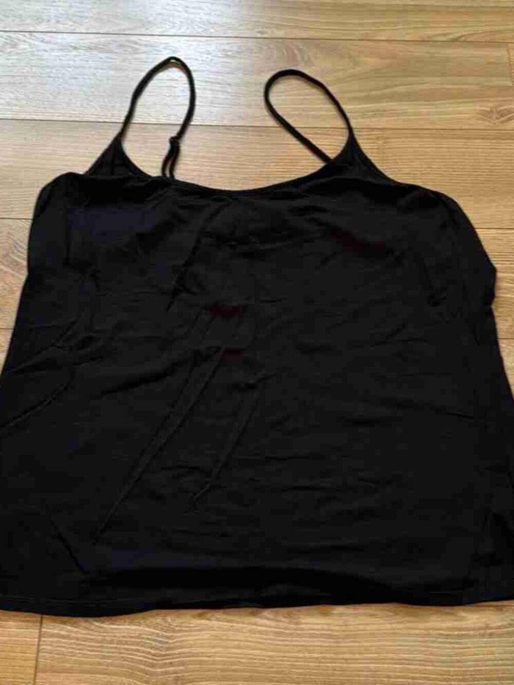 Basic Black Cami Tank Top Adjustable Straps Built-in Bra Lining